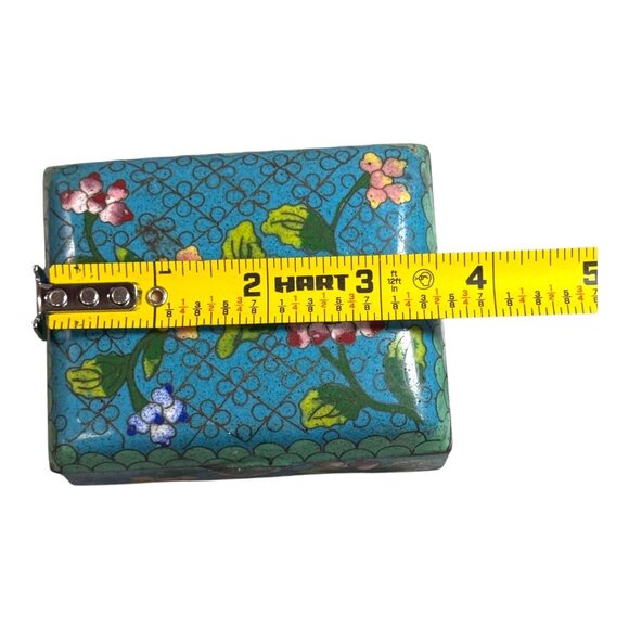 Vintage Cloisonné Floral Trinket Box Handcrafted Blue Enamel Jewelry Keepsake 3" - Picture 3 of 10